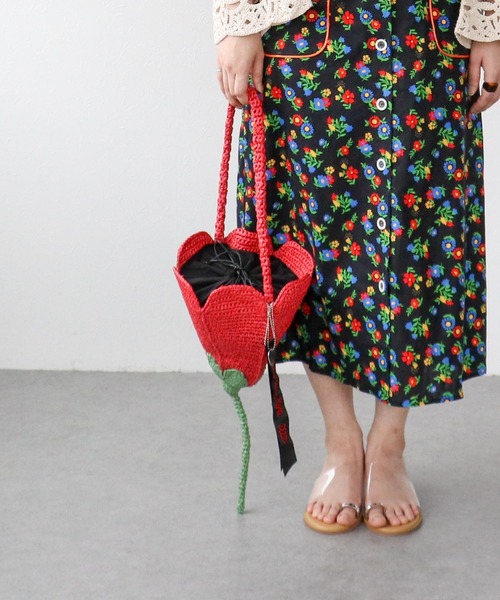 Three Four Time(スリーフォータイム)の「【Casselini】Happy crochet Basket(ショルダーバッグ・レディース・ホワイト/レッド・FREE)」の4枚目の写真