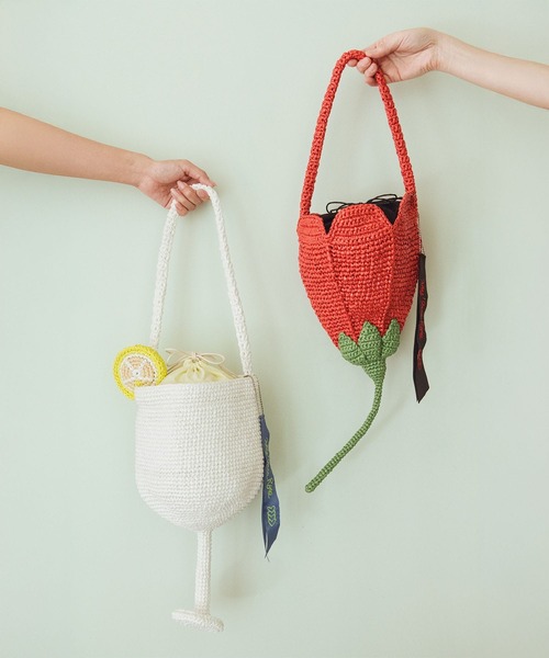 Three Four Time(スリーフォータイム)の「【Casselini】Happy crochet Basket(ショルダーバッグ・レディース・ホワイト/レッド・FREE)」の6枚目の写真