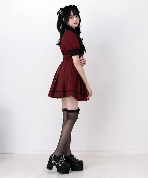 DearMyLove(ディアマイラブ)の「ジャケット風チェーンネクタイベルトフリルプリーツ半袖ワンピース(ワンピース・レディース・ブラック/チェック/ボルドー・3L/LARGE/MEDIUM)」の22枚目の写真