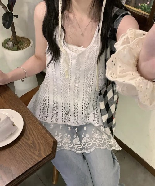 gossip!ロサンゼルス(ゴシップロサンゼルス)の「Y2Kヴィンテージ風 レースキャミワンピース(Tシャツ/カットソー・レディース・ホワイト・M)」の6枚目の写真