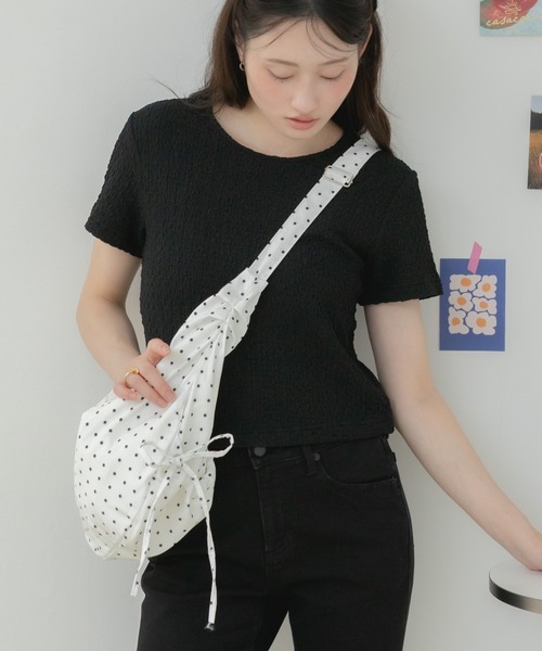 HEILIS(ヘイリス)の「ストリングクロスバッグ / ショルダーバッグ クロスバッグ ワンショルダーバッグ 斜め掛けバッグ 肩掛けバッグ ストリングバッグ ギャザーバッグ ナイロンバッグ 軽量バッグ 大容量バッグ ポケット付き ドット柄 チェック柄 カジュアル 春 夏 秋 韓国ファッション 大人カジュアル デイリー お出かけ(ショルダーバッグ・レディース・ネイビー/ブラック/アイボリー・FREE)」の17枚目の写真