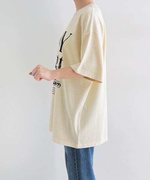 andme（アンドミー）の「ピグメント加工ビッグロゴプリントTシャツ（Tシャツ/カットソー・レディース・チャコールグレー/キナリ/ブラウン・M）」の5枚目の写真