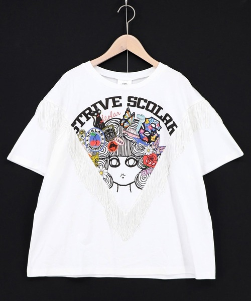 ScoLar(スカラー)の「ScoLar(スカラー) フリンジ入り アメリカン風スカラーちゃんTシャツ(Tシャツ/カットソー・レディース・ブラック/オフホワイト・MEDIUM)」の9枚目の写真