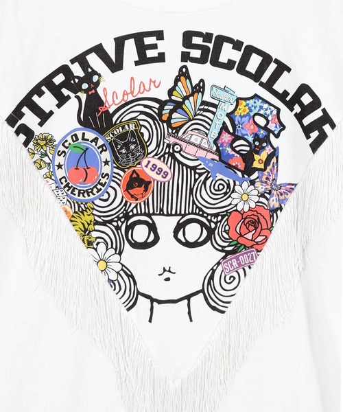 ScoLar(スカラー)の「ScoLar(スカラー) フリンジ入り アメリカン風スカラーちゃんTシャツ(Tシャツ/カットソー・レディース・ブラック/オフホワイト・MEDIUM)」の10枚目の写真