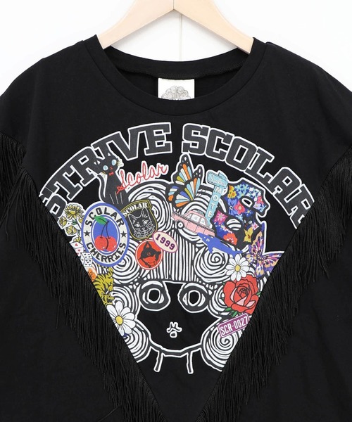 ScoLar(スカラー)の「ScoLar(スカラー) フリンジ入り アメリカン風スカラーちゃんTシャツ(Tシャツ/カットソー・レディース・ブラック/オフホワイト・MEDIUM)」の13枚目の写真