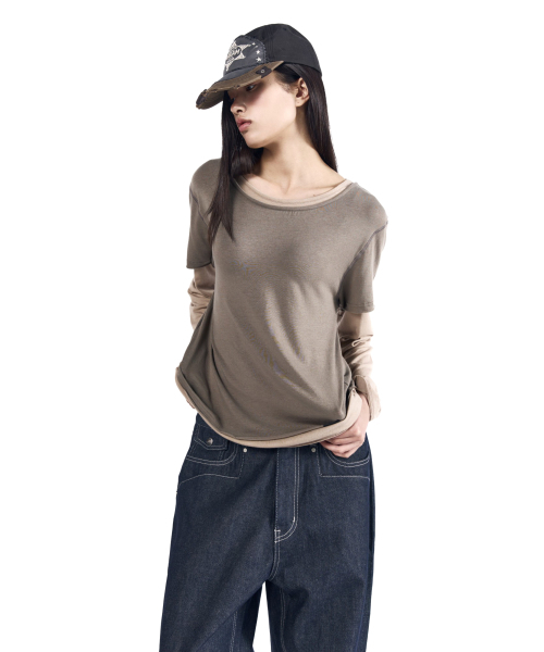 AAKAM(アーカム)の「Contrast Layered Long Sleeve (Khaki)(Tシャツ/カットソー・レディース・その他・1/2)」の6枚目の写真