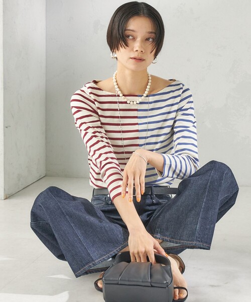 SHIPS(シップス)の「【SHIPS別注】Le minor: バイカラー ボートネック プルオーバー(Tシャツ/カットソー・レディース・マルチ・ONE SIZE)」の1枚目の写真