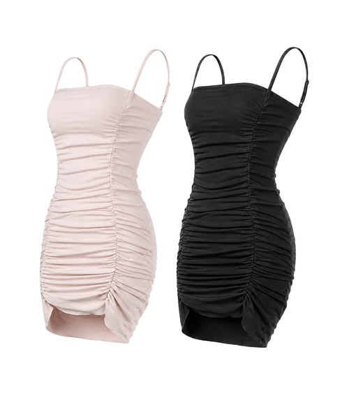 me+em select(ミームセレクト)の「【 2color 】ギャザーシャーリングタイトキャミミニワンピ / gathered shirring tight cami mini onepiece(ワンピース・レディース・ピンク/ブラック・FREE)」の3枚目の写真