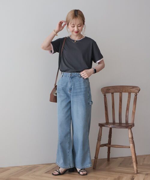 AMERICAN HOLIC(アメリカンホリック)の「配色レイヤード風シアーTシャツ(Tシャツ/カットソー・レディース・ブラウン/チャコールグレー/ライトグレー・L/M)」の8枚目の写真