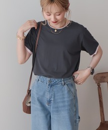 配色レイヤード風シアーTシャツ