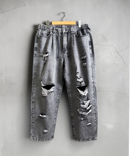 セール】【ユニセックス】12oz ヴィンテージライク ダメージ デニム