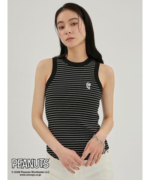 Mila Owen(ミラオーウェン)の「【ウォッシャブル】【吸水速乾】【PEANUTS】ワッペンアメスリニットタンクトップ(タンクトップ・レディース・バーガンディー/ブラウン/ブラック・F)」の1枚目の写真