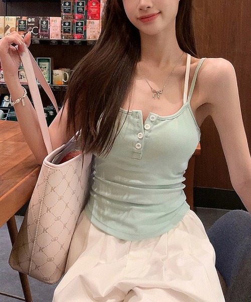 HALEY PESCA(ヘーリーペスカ)の「HALEY PESCA/フェイクレイヤードキャミ(キャミソール・レディース・グレー/ネイビー/アイボリー/ブラック・FREE)」の20枚目の写真