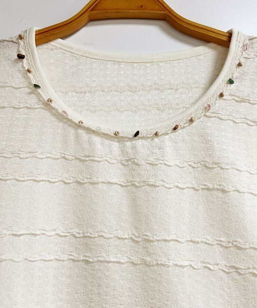 ONEP STAR(ワンピスター)の「ネック装飾パーツ半袖カットソー(Tシャツ/カットソー・レディース・ベージュ・X-LARGE/LARGE/MEDIUM)」の8枚目の写真