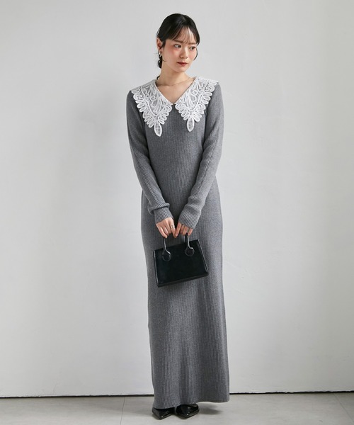 RANAN(ラナン)の「レースカラーリブニットワンピース(ワンピース・レディース・ブラック/グレー・SP/M/LL/L)」の19枚目の写真