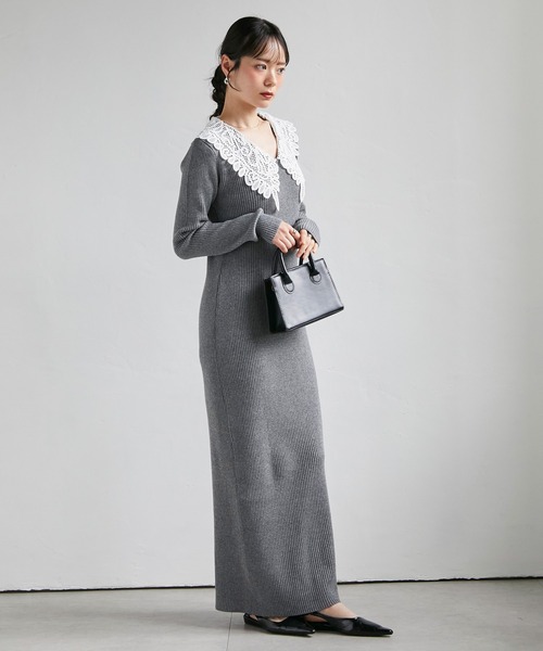 RANAN(ラナン)の「レースカラーリブニットワンピース(ワンピース・レディース・ブラック/グレー・SP/M/LL/L)」の21枚目の写真