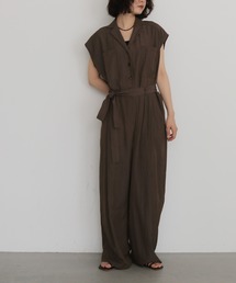 cheriella（シェリエラ）の「【cheriella】オープンカラー ベルトデザインオールインワン　OPEN COLLAR BELTED ALL-IN-ONE（サロペット/オーバーオール）」