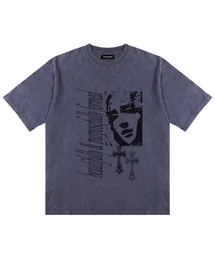 SPレタリングマリアピグメント半袖Tシャツブルー