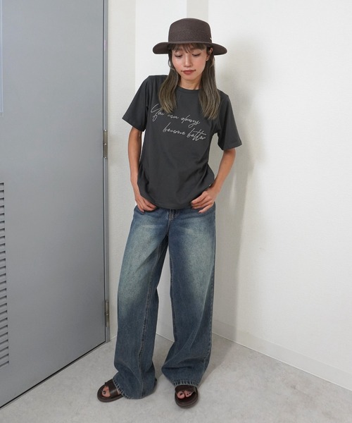 gossara(ゴサラ)の「【シンプルなのに印象的】ロゴビーズ刺繍T(Tシャツ/カットソー・レディース・オフホワイト/ブラウン/スミクロ/杢グレー・FREE)」の15枚目の写真