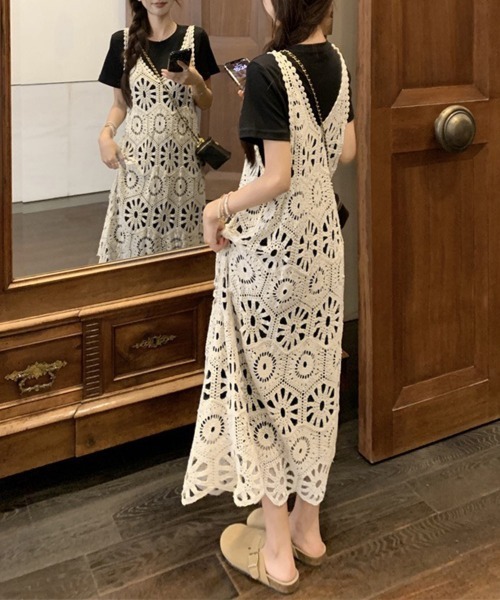 Miniministore（ミニミニストア）の「クロシェ編みキャミワンピースロングベスト（ワンピース・レディース・ホワイト/ブラック/ベージュ・FREE）」の10枚目の写真