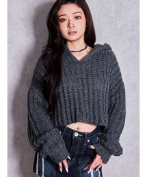 GYDA | HANDニットライクショートHOODIE(ニット/セーター)