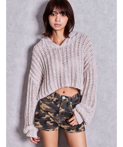 GYDA(ジェイダ)の「HANDニットライクショートHOODIE(ニット/セーター・レディース・チャコールグレー/ブラウン/アイボリー・FREE)」の5枚目の写真