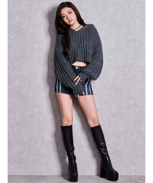 GYDA(ジェイダ)の「HANDニットライクショートHOODIE(ニット/セーター・レディース・チャコールグレー/ブラウン/アイボリー・FREE)」の15枚目の写真