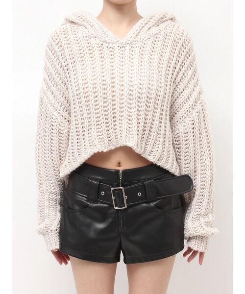 GYDA(ジェイダ)の「HANDニットライクショートHOODIE(ニット/セーター・レディース・チャコールグレー/ブラウン/アイボリー・FREE)」の17枚目の写真