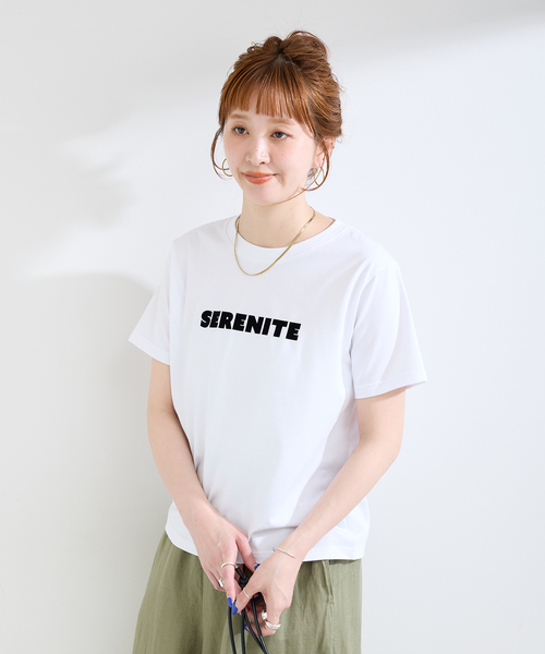 B.C STOCK(ベーセーストック)の「《追加2》手洗い可 / フロッキープリントロゴTEE(Tシャツ/カットソー・レディース・ブラック系その他/ホワイト/ベージュ・FREE)」の13枚目の写真