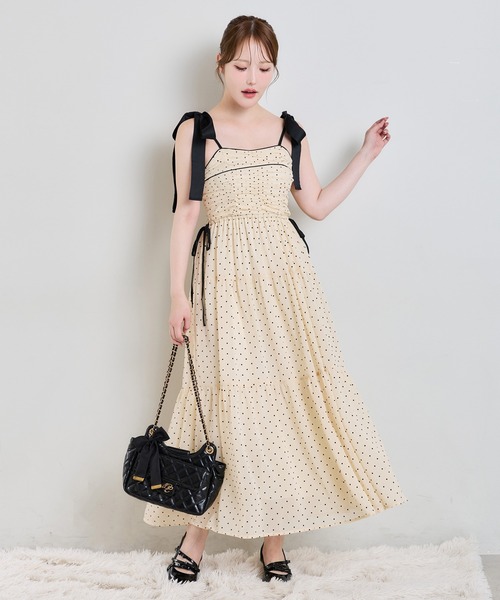 one after another NICE CLAUP(ワンアフターアナザーナイスクラップ)の「バックオープン肩リボン配色キャミワンピース(ワンピース・レディース・アイボリー/グレー系その他/ピンク/ブラウン系その他・SMALL/MEDIUM)」の10枚目の写真