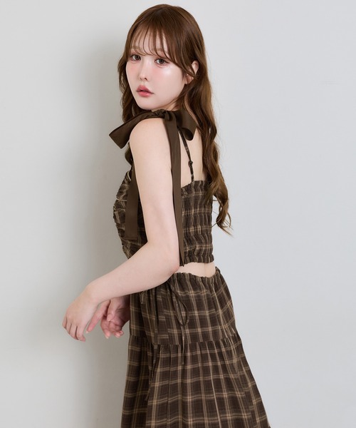 one after another NICE CLAUP(ワンアフターアナザーナイスクラップ)の「バックオープン肩リボン配色キャミワンピース(ワンピース・レディース・アイボリー/グレー系その他/ピンク/ブラウン系その他・SMALL/MEDIUM)」の9枚目の写真
