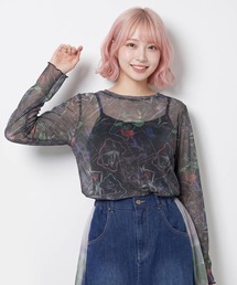 iS ScoLar（イズスカラー）の「562256：2柄展開 お花orチェック柄 ラメチュールインナー（Tシャツ/カットソー）」