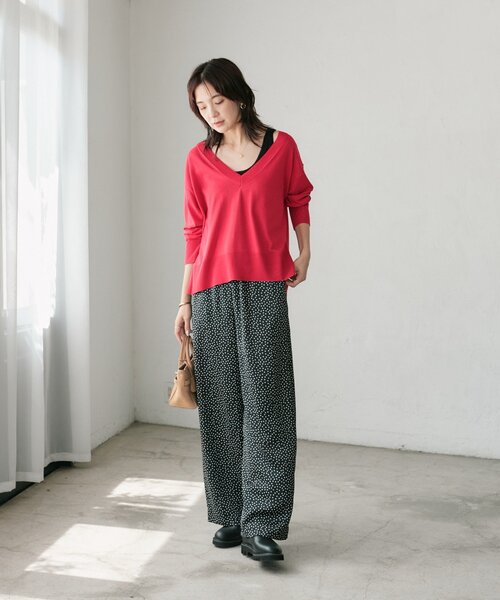 RIVE DROITE（リヴドロワ）の「【接触冷感/吸水速乾性/ストレッチ】ドットサテンイージーパンツ（その他パンツ・レディース・ボルドー/ブラック・36/38）」の3枚目の写真