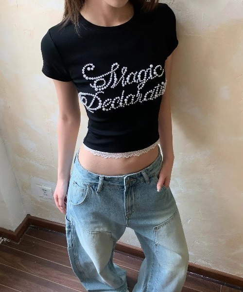 DIAVEL（ディアベル）の「【春夏新作】2色展開パールロゴビジューショートTシャツ（Tシャツ/カットソー・レディース・グレー/ブラック・M）」の19枚目の写真