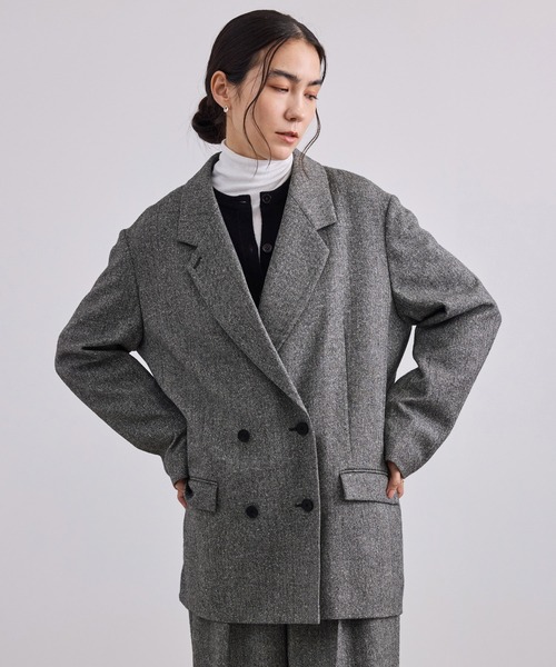 SALON adam et rope'(サロン アダム エ ロペ)の「ハイカウントフラノジャケット・ネップヘリンボンジャケット / セットアップ対応(テーラードジャケット・レディース・グレー/ベージュ/チャコールグレー・M/S)」の2枚目の写真