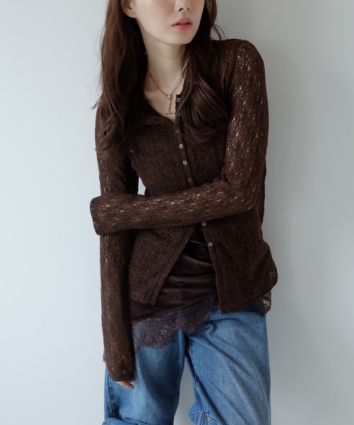 AMUU. PRECIEUSE(アムープレシューズ)の「レーシーネットポロカーディガン(カーディガン/ボレロ・レディース・ブラウン/ブラック/アイボリー/ボルドー・FREE)」の15枚目の写真