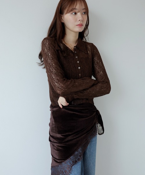 AMUU. PRECIEUSE(アムープレシューズ)の「レーシーネットポロカーディガン(カーディガン/ボレロ・レディース・ブラウン/ブラック/アイボリー/ボルドー・FREE)」の16枚目の写真