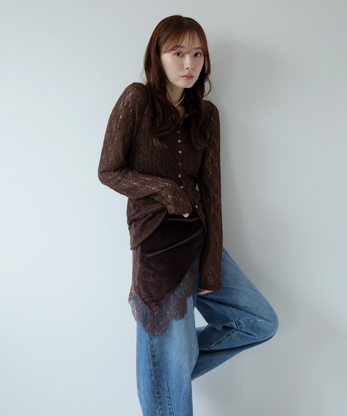 AMUU. PRECIEUSE(アムープレシューズ)の「レーシーネットポロカーディガン(カーディガン/ボレロ・レディース・ブラウン/ブラック/アイボリー/ボルドー・FREE)」の20枚目の写真