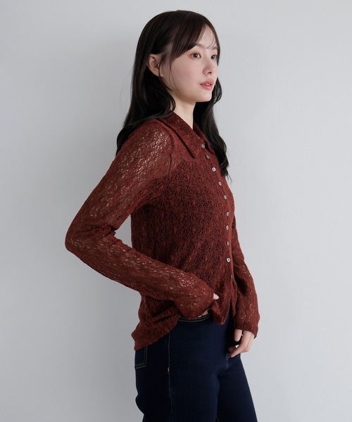 AMUU. PRECIEUSE(アムープレシューズ)の「レーシーネットポロカーディガン(カーディガン/ボレロ・レディース・ブラウン/ブラック/アイボリー/ボルドー・FREE)」の6枚目の写真