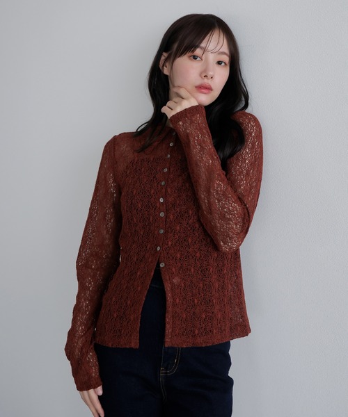 AMUU. PRECIEUSE(アムープレシューズ)の「レーシーネットポロカーディガン(カーディガン/ボレロ・レディース・ブラウン/ブラック/アイボリー/ボルドー・FREE)」の9枚目の写真
