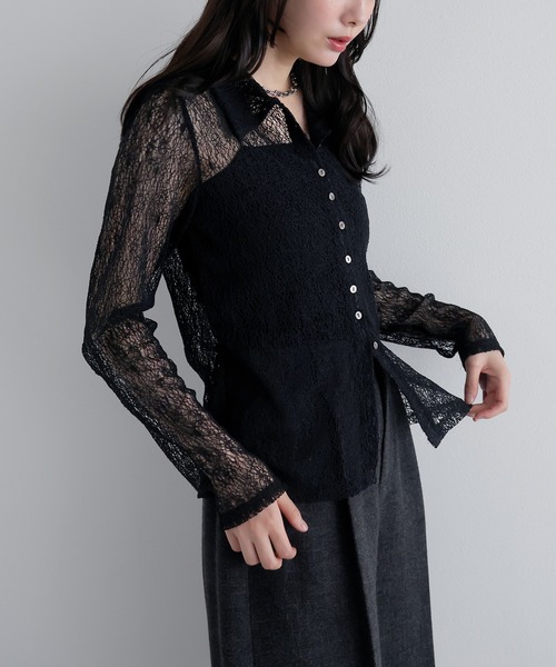 AMUU. PRECIEUSE(アムープレシューズ)の「レーシーネットポロカーディガン(カーディガン/ボレロ・レディース・ブラウン/ブラック/アイボリー/ボルドー・FREE)」の12枚目の写真