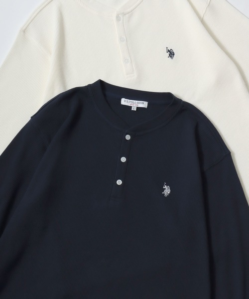 U.S. POLO ASSN.(ユーエスポロアッスン)の「U.S. POLO ASSN./ユーエスポロアッスン 別注 ワッフル/サーマル 無地 ロゴ ワンポイント刺繍 ヘンリーネック ロングスリーブTシャツ/ロンT/長袖Tシャツ/レディース メンズ(Tシャツ/カットソー・メンズ・ホワイト/スミクロ/ブラック/ネイビー・L/LL/M)」の4枚目の写真