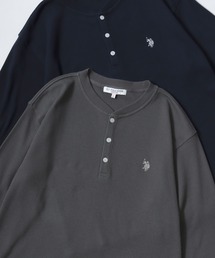 U.S. POLO ASSN.（ユーエスポロアッスン）の「U.S. POLO ASSN./ユーエスポロアッスン 別注 ワッフル/サーマル 無地 ロゴ ワンポイント刺繍 ヘンリーネック 長袖Tシャツ/ロンT/レディース メンズ（Tシャツ/カットソー）」