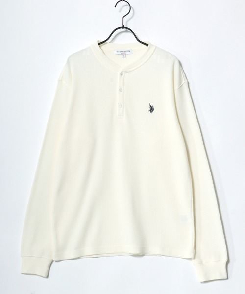 U.S. POLO ASSN.(ユーエスポロアッスン)の「U.S. POLO ASSN./ユーエスポロアッスン 別注 ワッフル/サーマル 無地 ロゴ ワンポイント刺繍 ヘンリーネック ロングスリーブTシャツ/ロンT/長袖Tシャツ/レディース メンズ(Tシャツ/カットソー・メンズ・ホワイト/スミクロ/ブラック/ネイビー・L/LL/M)」の9枚目の写真