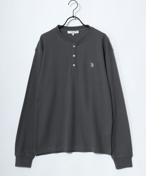 U.S. POLO ASSN.(ユーエスポロアッスン)の「U.S. POLO ASSN./ユーエスポロアッスン 別注 ワッフル/サーマル 無地 ロゴ ワンポイント刺繍 ヘンリーネック ロングスリーブTシャツ/ロンT/長袖Tシャツ/レディース メンズ(Tシャツ/カットソー・メンズ・ホワイト/スミクロ/ブラック/ネイビー・L/LL/M)」の11枚目の写真