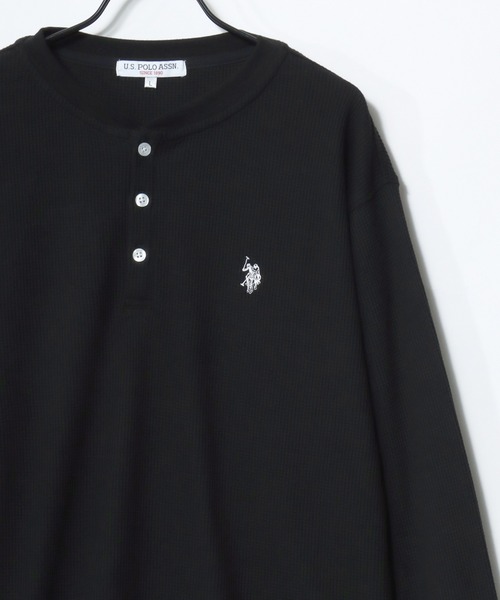 U.S. POLO ASSN.(ユーエスポロアッスン)の「U.S. POLO ASSN./ユーエスポロアッスン 別注 ワッフル/サーマル 無地 ロゴ ワンポイント刺繍 ヘンリーネック ロングスリーブTシャツ/ロンT/長袖Tシャツ/レディース メンズ(Tシャツ/カットソー・メンズ・ホワイト/スミクロ/ブラック/ネイビー・L/LL/M)」の6枚目の写真