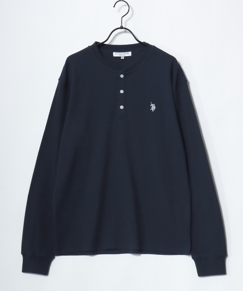 U.S. POLO ASSN.(ユーエスポロアッスン)の「U.S. POLO ASSN./ユーエスポロアッスン 別注 ワッフル/サーマル 無地 ロゴ ワンポイント刺繍 ヘンリーネック ロングスリーブTシャツ/ロンT/長袖Tシャツ/レディース メンズ(Tシャツ/カットソー・メンズ・ホワイト/スミクロ/ブラック/ネイビー・L/LL/M)」の12枚目の写真