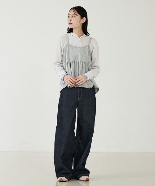 DISCUS(ディスカス)の「【DISCUS/ディスカス】ワッフルヘンリーネックフェイクレイヤードフードロンT/ワッフル生地/カットソー(Tシャツ/カットソー・レディース・ブラック/パープル/オフホワイト・フリー)」の10枚目の写真
