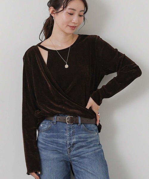 Gready Brilliant(グレディブリリアン)の「ベロアアシメカシュクール(Tシャツ/カットソー・レディース・ブラウン/アイボリー・38)」の2枚目の写真