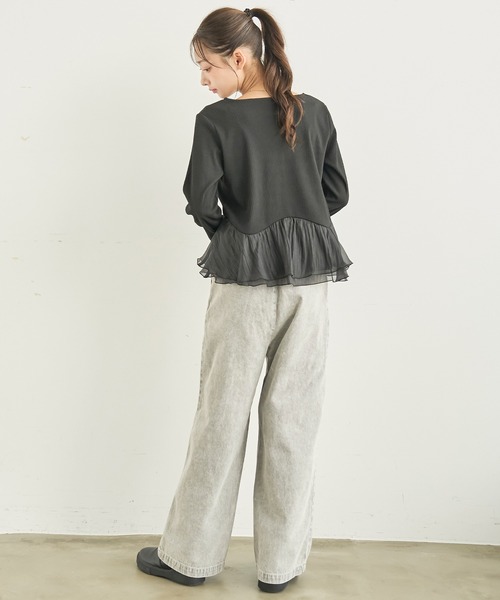 mil(ミル)の「ペプラム切替 シアーフリルドッキングトップス【588224】(Tシャツ/カットソー・レディース・チャコールグレー/ブラック/アイボリー・XS/S)」の15枚目の写真